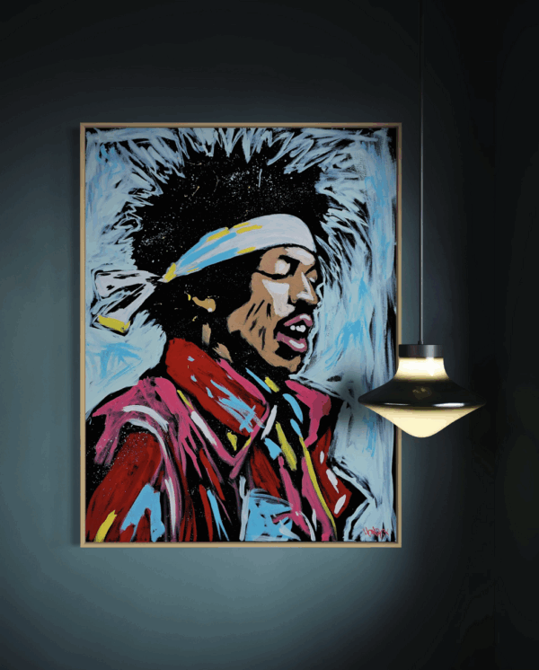 Hendrix x Henrix art print on canvas displayed on a wall